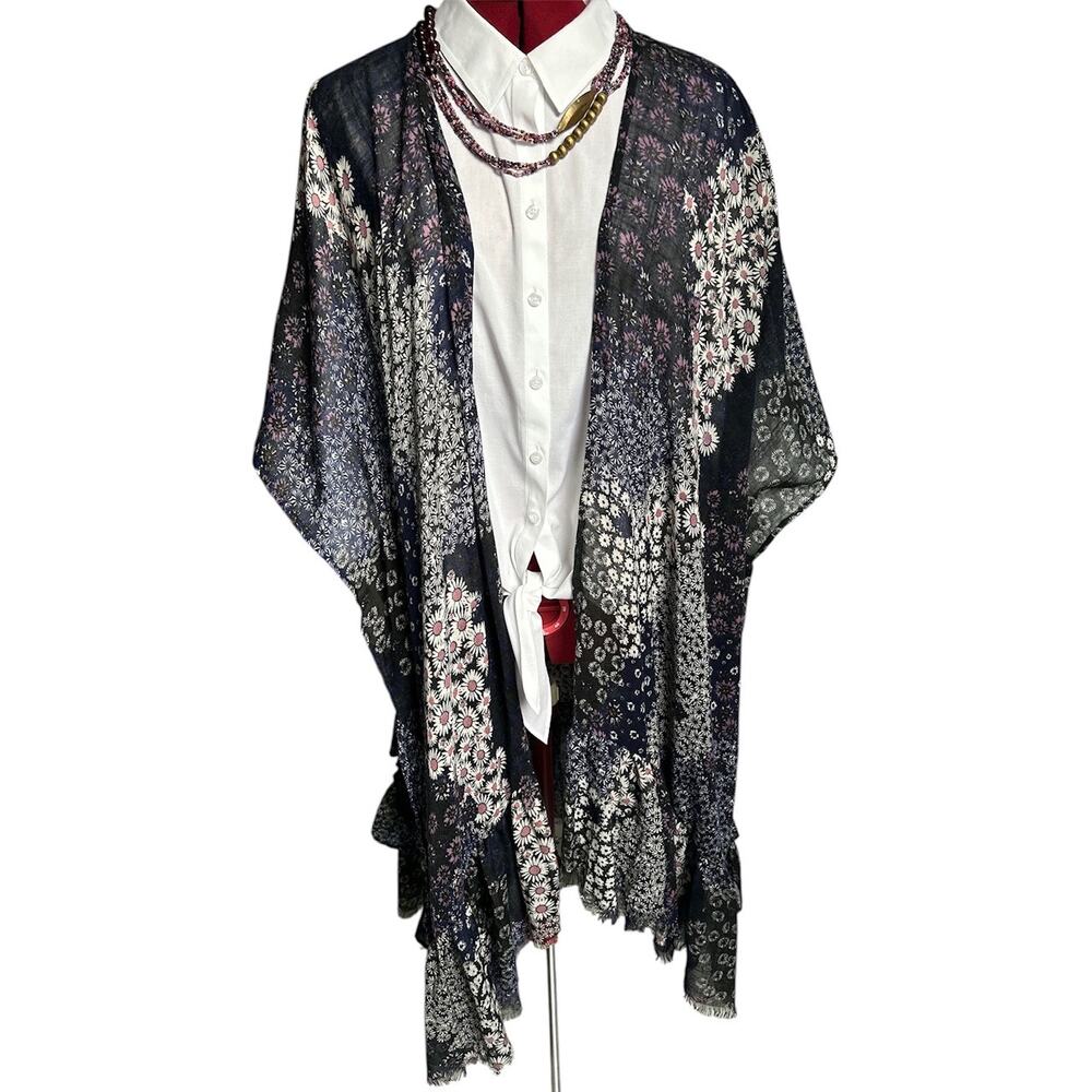 Free People One Size Sweet Emotion Daisy Open‎ Front Kimono Duster Raw Hem